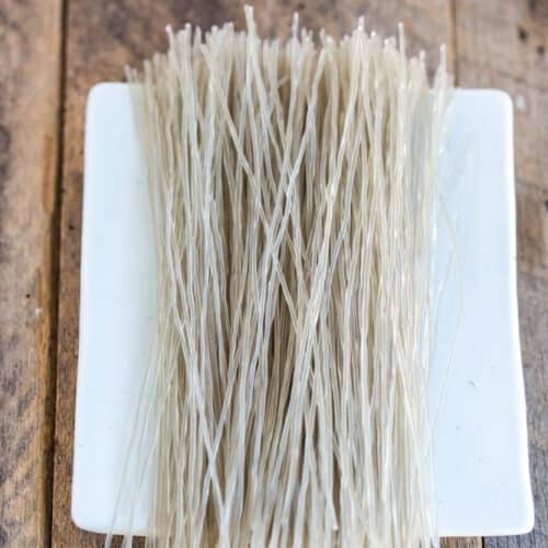 glass noodles laid out on a square plate