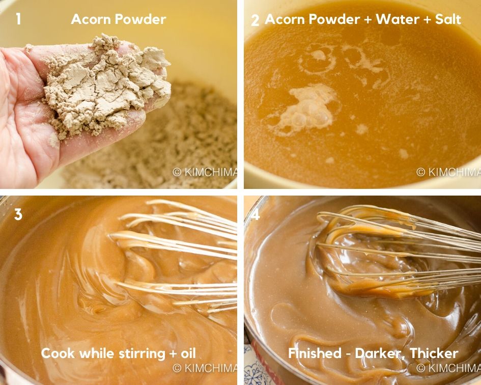 step by step pics of powder, being mixed into water then cooking on stove top