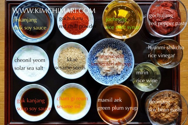 Korean seasonings - list of essentials with labels