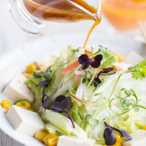 Tofu Salad Iceberg Lettuce Sweet Corn with Soy Dressing